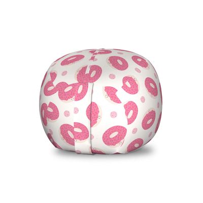 Lunarable Donut Storage Toy Bag Chair, Continuous Kawaii Style Cartoon Smiling Bakery Food Dessert with Sprinkles, Stuffed Animal Organizer Washable Bag, Small Size, Pink Pale Eggshell
