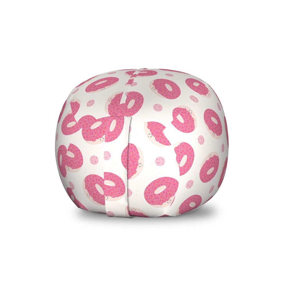 Lunarable Donut Storage Toy Bag Chair, Continuous Kawaii Style Cartoon Smiling Bakery Food Dessert with Sprinkles, Stuffed Animal Organizer Washable Bag, Small Size, Pink Pale Eggshell