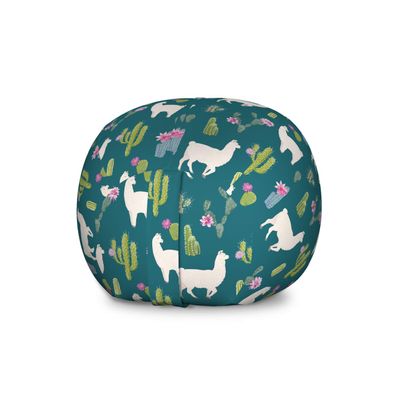 Lunarable Alpaca Storage Toy Bag Chair, Wildlife Themed Pattern with Succulents and Alpacas Floral Plantation Abstract, Stuffed Animal Organizer Washable Bag, Large Size, Green Pink