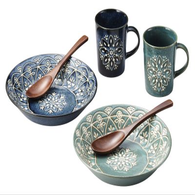 Nippon Pottery 01565 Curry Plate, Green, Navy, 9.2 fl oz (260 ml), Pack of 4