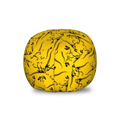 Lunarable Jurassic Storage Toy Bag Chair, Skeleton Tyrannosaurus Rex Dinosaur Silhouette Prehistoric Monster Animal Print, Stuffed Animal Organizer Washable Bag, Small Size, Yellow Black