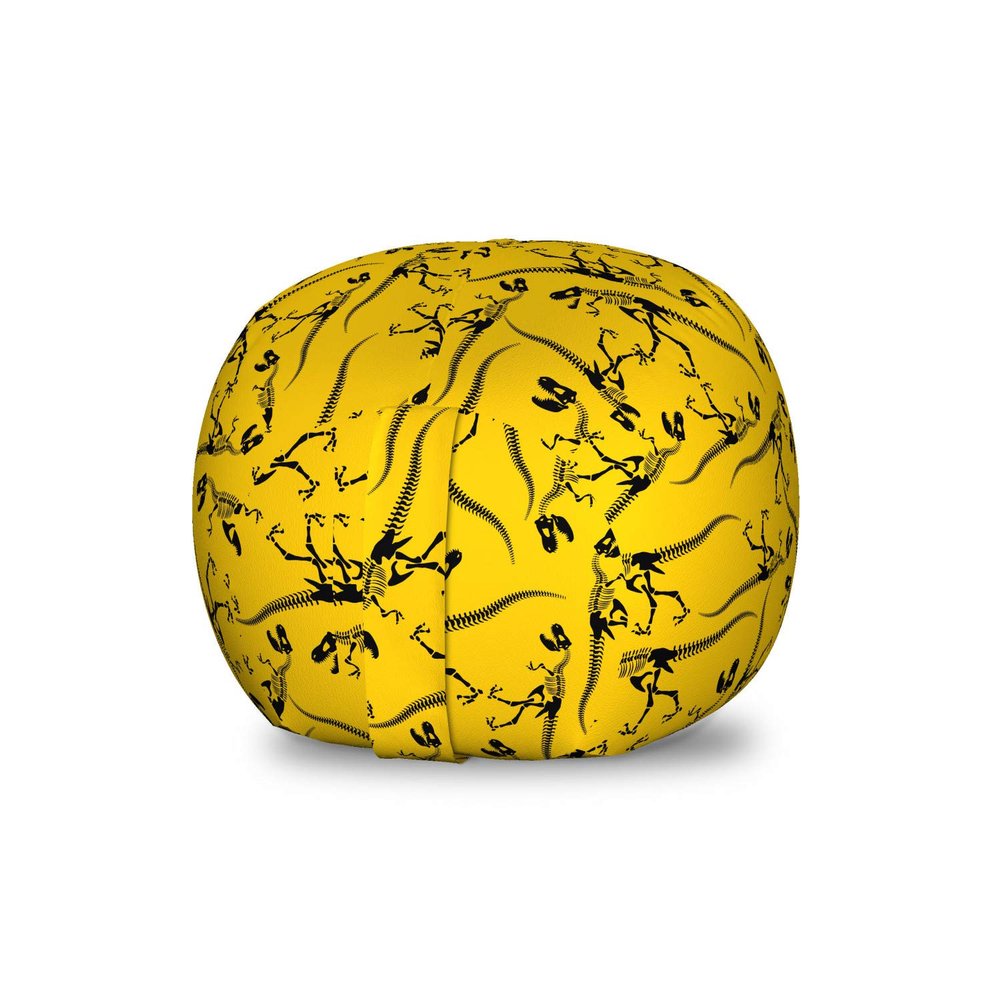 Lunarable Jurassic Storage Toy Bag Chair, Skeleton Tyrannosaurus Rex Dinosaur Silhouette Prehistoric Monster Animal Print, Stuffed Animal Organizer Washable Bag, Small Size, Yellow Black