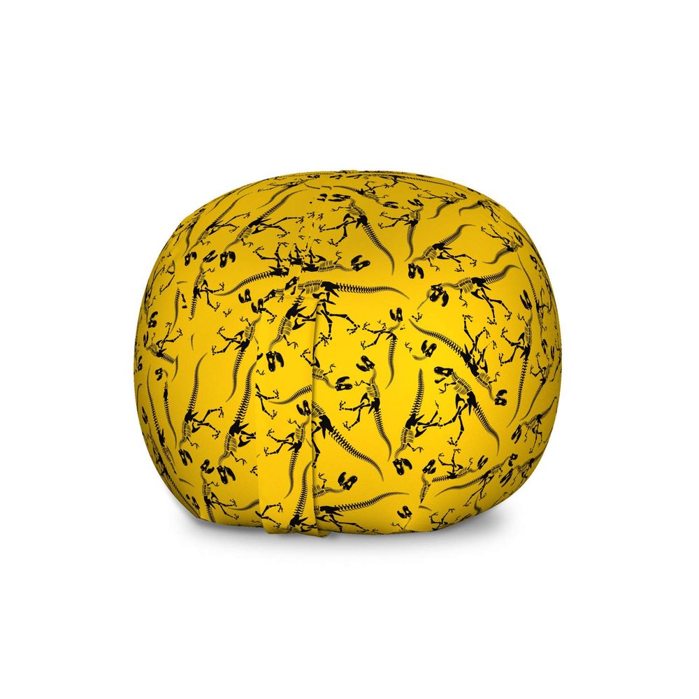 Lunarable Jurassic Storage Toy Bag Chair, Skeleton Tyrannosaurus Rex Dinosaur Silhouette Prehistoric Monster Animal Print, Stuffed Animal Organizer Washable Bag, Large Size, Yellow Black
