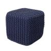 REDEARTH Square Hand Knitted Pouf - Foot Stool Ottoman Coffee Table - Cotton Cord Boho Pouffe - Poof Accent Footrest for Living Room - Bedroom - Library (16" x 16" x 16") - Navy Blue view 1