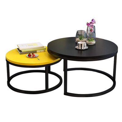 Coffee Tables Round Side Tables Modern End Tables Nesting Tables for Balcony and Living Room, Extendable Stackable, Wood and Metal, Black and Yellow