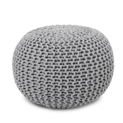 REDEARTH  Round Boho Pouf Ottoman - Cable Knitted Cord Boho Pouffe - Stuffed Poof Accent Beanbag Footrest for Living Room - Nursery - Bedroom - Covered Patio - Study Nook (19.5"x19.5"x14") - Gray