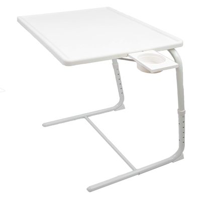 5 STAR SUPER DEALS Portable Foldable TV Tray Table Deluxe - Laptop, Eating, Drawing Tray Table Stand with Adjustable Tray with Sliding Adjustable Cup Holder (White)