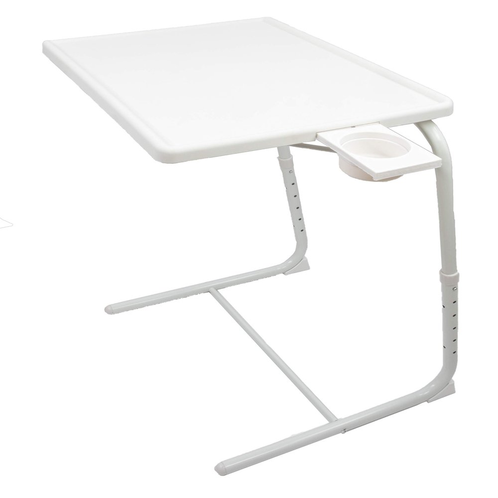 5 STAR SUPER DEALS Portable Foldable TV Tray Table Deluxe - Laptop, Eating, Drawing Tray Table Stand with Adjustable Tray with Sliding Adjustable Cup Holder (White)