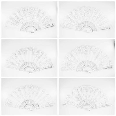 12 Pc Mix Spanish Style White and Silver Glitter Floral Pattern Folding Fan for Wedding Party Decor/Sweet 15 favors/Dancing Hand Fan/Table Setting/Wall Decoration/Out Door Wedding/Wedding Gift