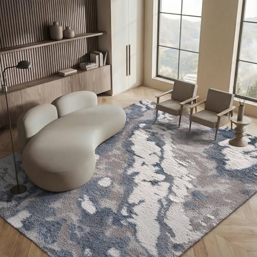 SAFAVIEH Area Rug 8x10 - Horizon Shag Collection - Large - Grey & Blue, Modern Design, Non-Shedding & Easy Cleaning, Ultra Plush Thick Pile, Ideal for Living Room, Bedroom, Dining Space (HZN890G)