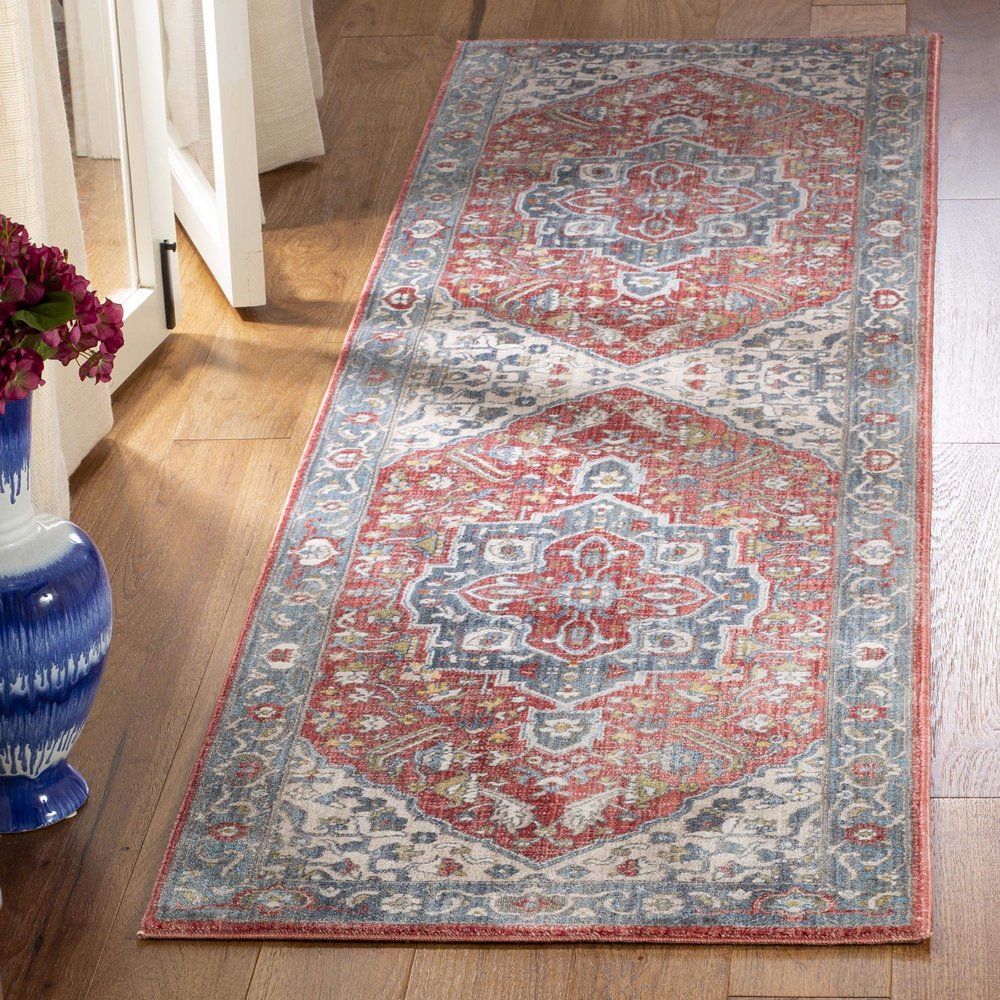 SAFAVIEH Persian Collection Runner Rug - 2'2" x 8', Red & Blue, Traditional Oriental Distressed Design, Non-Shedding & Easy Care, Ideal for High Traffic Areas in Living Room, Bedroom (VTP479M)