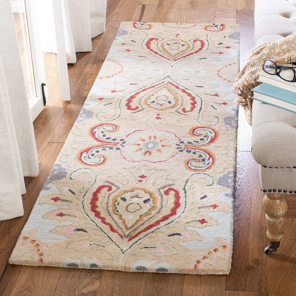 SAFAVIEH Bella Collection Runner Rug - 2'3" x 7', Beige & Blue, Handmade Boho Wool, Ideal for High Traffic Areas in Living Room, Bedroom (BEL118B)