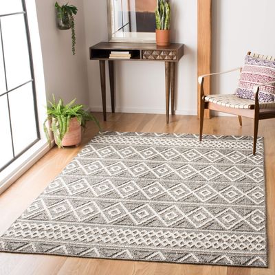 SAFAVIEH Global Collection Area Rug - 6'7" Square, Grey & Ivory, Non-Shedding & Easy Cleaning, Ideal for Living Room, Bedroom, Office, Dining Space (GLB874F)