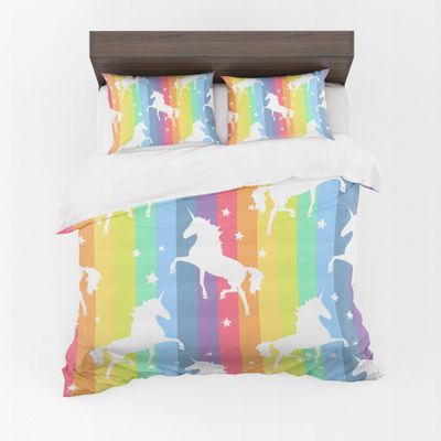 CB Smiles Rainbow Unicorn Duvet Cover Unicorn Bedding Unicorn Duvet Rainbow duvets Rainbow Duvet Unicorns Bedding Rainbow Decor Gay (Queen Set (Duvet Cover +2 Pillowcases))