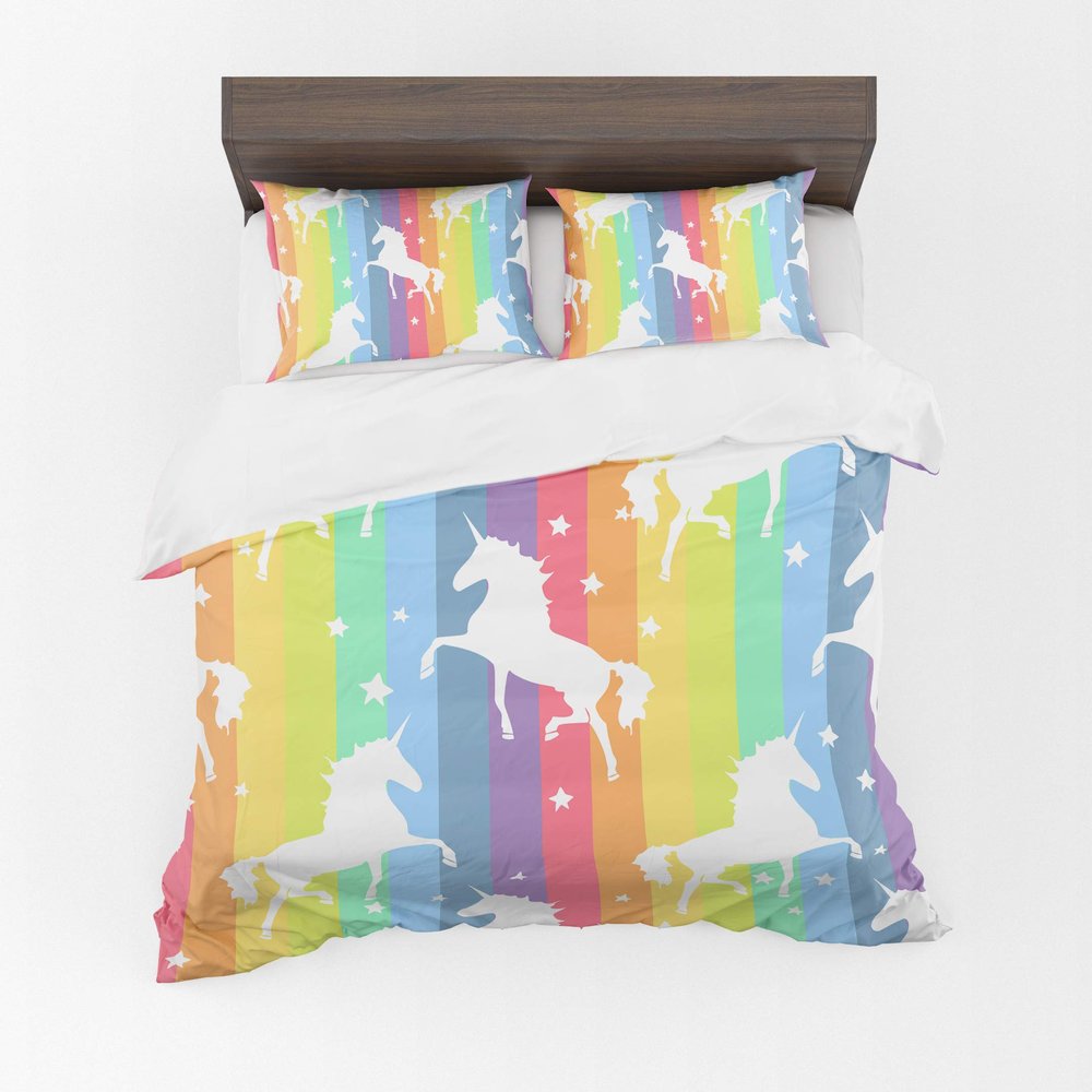 CB Smiles Rainbow Unicorn Duvet Cover Unicorn Bedding Unicorn Duvet Rainbow duvets Rainbow Duvet Unicorns Bedding Rainbow Decor Gay (Queen Set (Duvet Cover +2 Pillowcases))