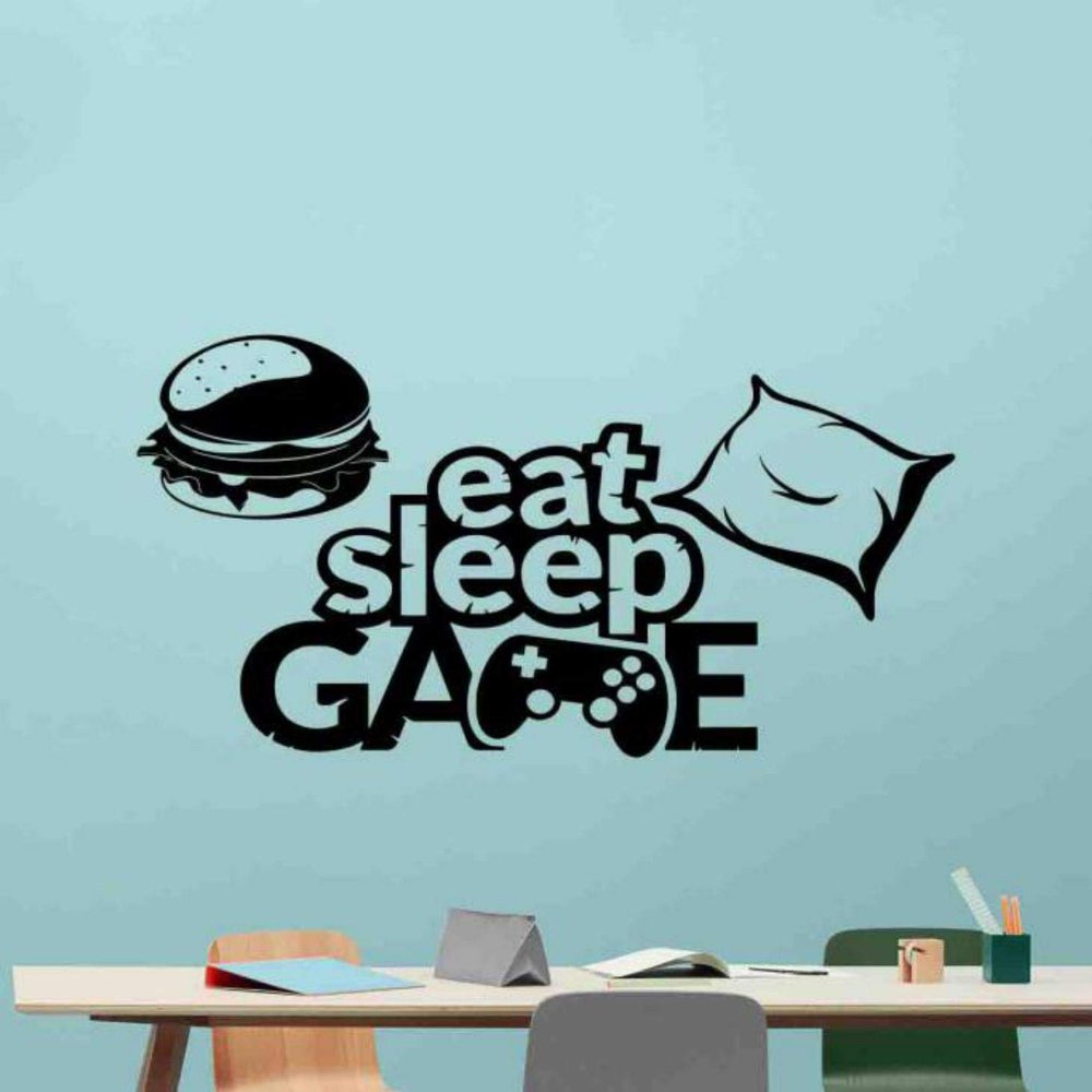 Kellysdesigns Eat Sleep Game Wall Decal Gamer Vinyl Sticker Sign Video Games Poster Gaming Sign Gamer Gifts Game Room Wall Decor Nursery Wall Art Baby Kids Room Mural 1049