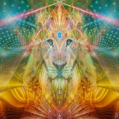 Lion Tapestry | Lion Art | Lion Wall Hanging | Sacred Geometry | Third Eye Visionary Art | Trippy Art | DMT Tapestry | Animal Totem | Atlan The Lion (Small)