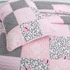 Finely Stitched Princess Pink Girls Farmhouse Patchwork Cotton Quilt Set - White Black Pink Swirling Scrolls, Flowers Floral Bedding Set (King - 3 Piece) view 3