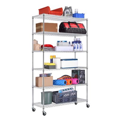 BestOffice | 6-Tier Wire Shelf with Wheels | 48"x18"x82" | Chrome | Adjustable Racks | Heavy-Duty Storage Shelves, Holds Upto 510 lbs | Rust-Resistant, No-Tool Assembly | for Home, Garage Shelving