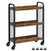 VASAGLE 3-Tier Narrow Storage Cart, Rolling Cart with Wheels, Steel Frame, Slim Storage Cart for Kitchen, Dining Room, Laundry Room, Adjustable Feet Included, Industrial Style, Rustic Brown and Black view 1