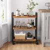 VASAGLE 3-Tier Narrow Storage Cart, Rolling Cart with Wheels, Steel Frame, Slim Storage Cart for Kitchen, Dining Room, Laundry Room, Adjustable Feet Included, Industrial Style, Rustic Brown and Black view 2