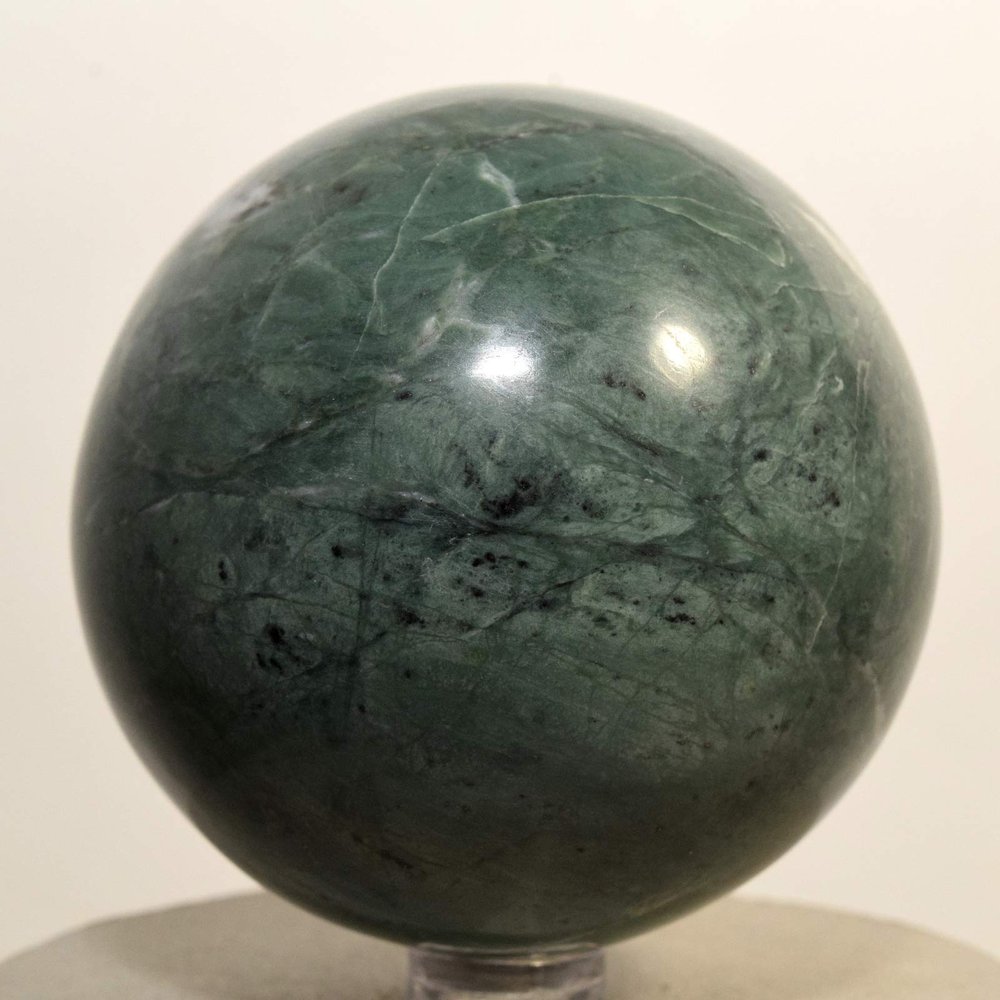 2.7" 455g Natural Green w/White Apatite Sphere Polished Gemstone Crystal Mineral Collectible Ball - Peru + Stand