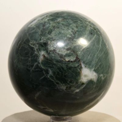 3" 625g Deep Green w/White Apatite Sphere Polished Natural Gemstone Crystal Mineral Collcetible Dcor Ball from Peru + Stand