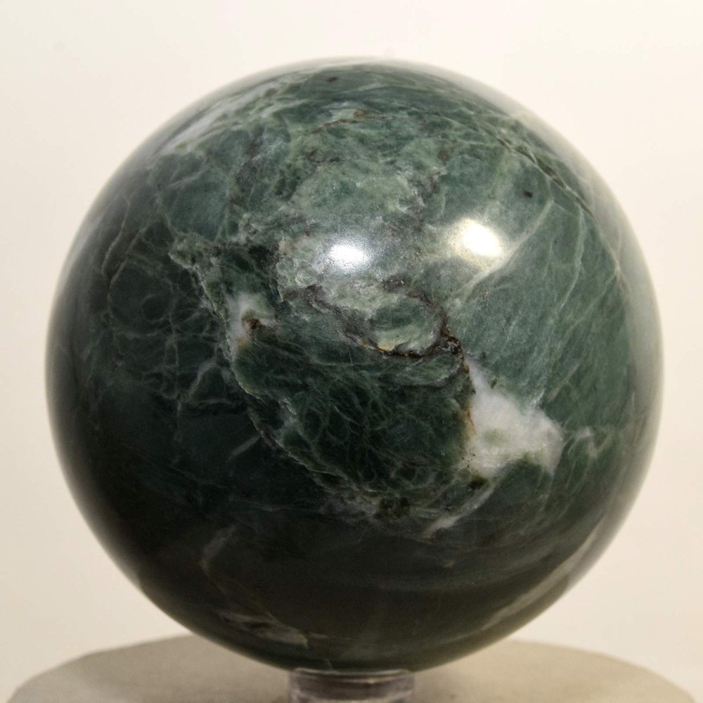 3" 625g Deep Green w/White Apatite Sphere Polished Natural Gemstone Crystal Mineral Collcetible Dcor Ball from Peru + Stand