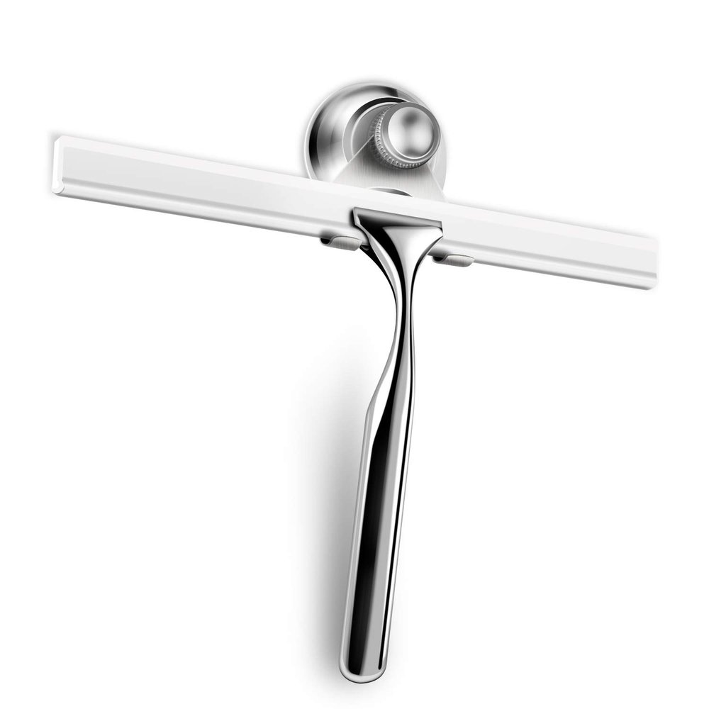 BININBOX Shower Squeegee for Shower Doors, Window, Bathroom, Mirror and Car Glass, All-Purpose Cleaning Squeegee with Powerful Suction Cup Hooks Holder Stainless Steel, 10 Inches. (Silver)