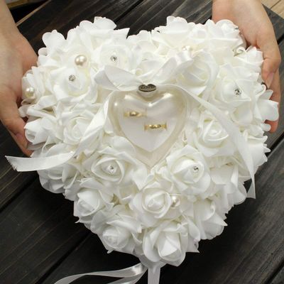Duokon Romantic Wedding Pillow, Heart Shape, and Ribbon, 7 5x7 Inch, Bearer