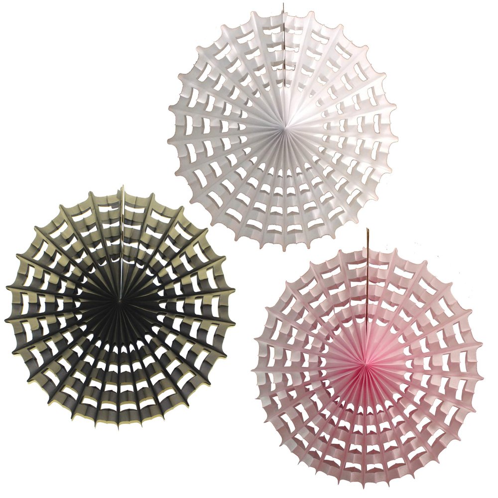 3-Piece 27 Inch Honeycomb Halloween Web Fan Decoration, Pink Mix