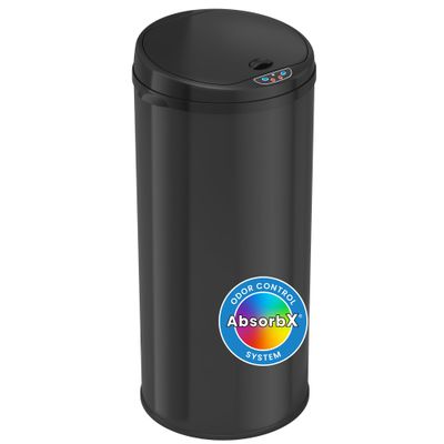 iTouchless 13 Gallon Touchless Sensor Trash Can with Odor Filter, Round Black Steel Garbage Bin, Perfect for Home, Kitchen, Office