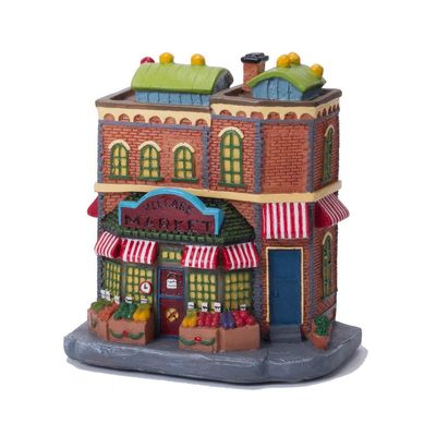 QPURP Christmas Village House with Light, Light up Market Scene Holiday Decor Building