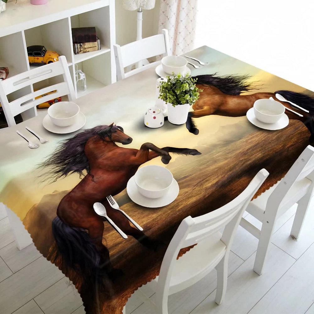 ATOLY Tablecloth Square - Dining Room Washable Polyester Table Cloth, Polyester, 89x89inch,Two Horses