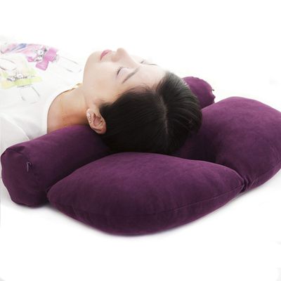 ALIBO Organic Buckwheat Hulls Cylinder Cervical Round Roll Neck Rest Bed Sleeping Pillow for Side, Back Stomach Sleeper Pain Relief Bolster Love Heart Shaped Headrest with Breathable Hole Purple
