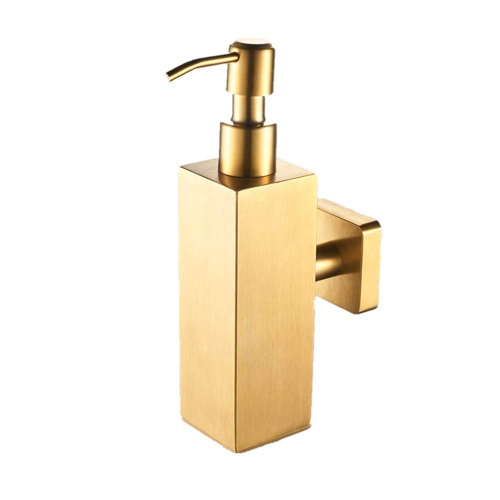 AOTAKE Brushed Gold Soap Dispenser Stainless Steel Refillable Liquid Soap Dispenser Bottle for Bathroom Kitchen Wall Mounted (square)