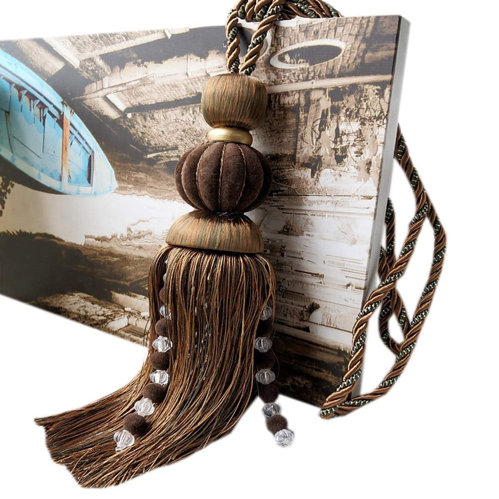 Set of 2 Curtain Buckle Holder Curtain Rope Tiebacks with Tassels Curtain Holdbacks for Home Bedroom, Office or School Decoration (Dark Coffee)