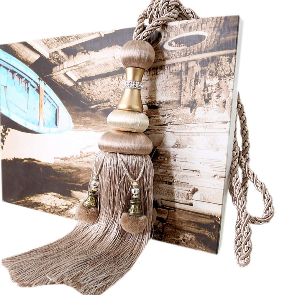 1 Pair European Style Beautiful Curtain Buckle Decorative Tassels Curtain Tiebacks Holdbacks Curtain Rope Tiebacks (Beige)