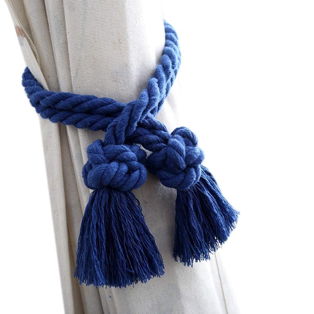 1 Pair Handmade Cotton Natural Cotton Rope Curtain Drapery Tiebacks Decorative Holdbacks Curtain Rope Holdbacks (Royal Blue)