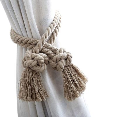 1 Pair Handmade Cotton Natural Cotton Rope Curtain Drapery Tiebacks Decorative Holdbacks Curtain Rope Holdbacks (Camel Color)