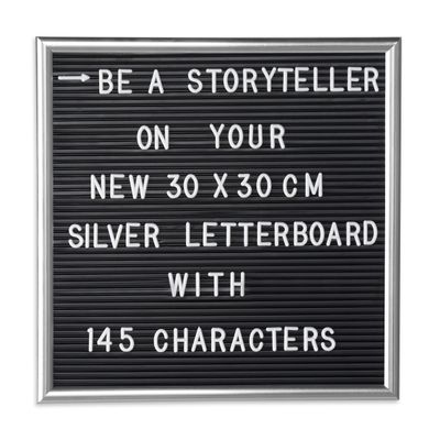 Relaxdays Framed, Incl. 145 Letters, Numbers & Special Characters, Message Board, 30x30 cm, Silver, Wood, 1.8 x 30 x 30 cm