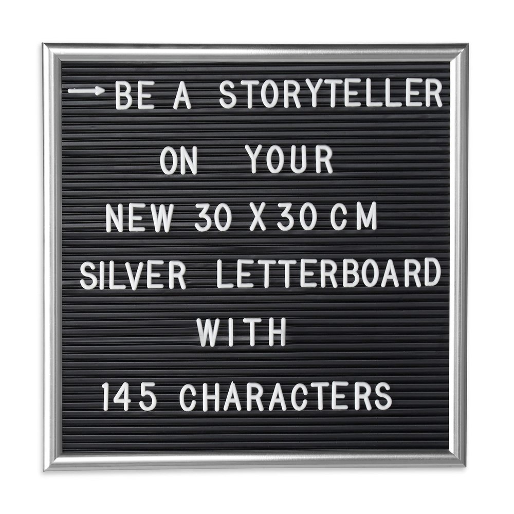 Relaxdays Framed, Incl. 145 Letters, Numbers & Special Characters, Message Board, 30x30 cm, Silver, Wood, 1.8 x 30 x 30 cm