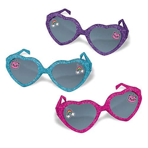 Amscan Rainbow Butterfly Unicorn Kitty Glitter Heart Glasses, 5" x 5" x 2 1/8', Assorted