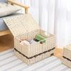 jtgytmykd Woven storage basket straw storage box with lid rattan desktop storage basket snack remote control storage box 2pcs39x28x26cm view 4