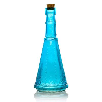 Luna Bazaar Small Vintage Glass Bottle (6.75-Inch, Marguerite Design, Turquoise Blue)- Flower Bud Vase - for Home Decor, Party Decorations, and Wedding Centerpieces