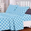 HNU 4 Piece Quatrefoil Sheet Set Queen, All Season Breathable Lightweight Beautiful Decorative Printed Modern Contemporary Aqua Blue White Bedding Soft Comfy Microfiber view 2