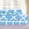 HNU 4 Piece Quatrefoil Sheet Set Queen, All Season Breathable Lightweight Beautiful Decorative Printed Modern Contemporary Aqua Blue White Bedding Soft Comfy Microfiber view 4