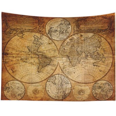 CAPSCEOLL Map Wall Tapestry, Dorm Funny Map Wall Hanging Art Tapestries College World Map Tapestry Brown for College Wall Decor 80X60 Inches,Brown Yellow