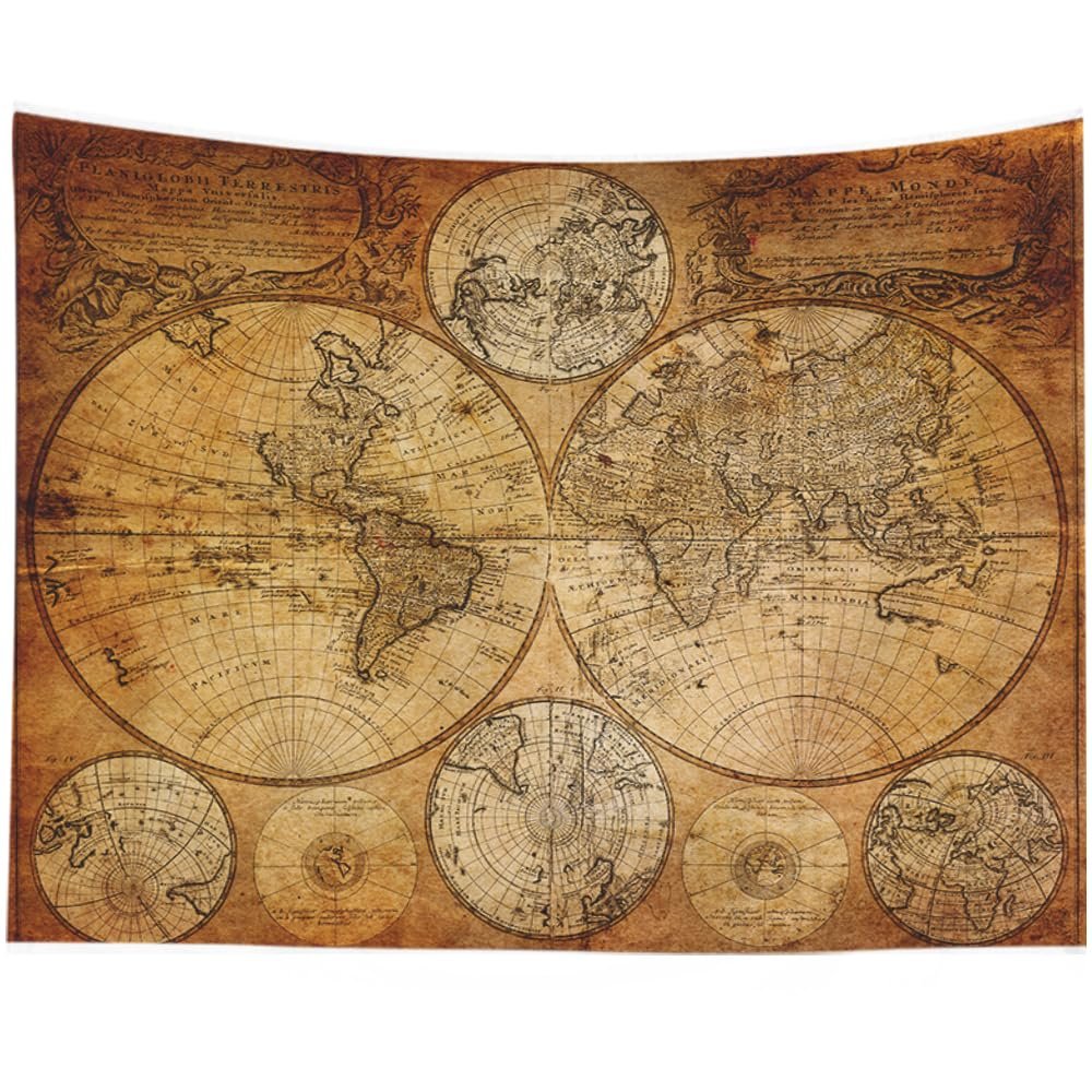 CAPSCEOLL Map Wall Tapestry, Dorm Funny Map Wall Hanging Art Tapestries College World Map Tapestry Brown for College Wall Decor 80X60 Inches,Brown Yellow