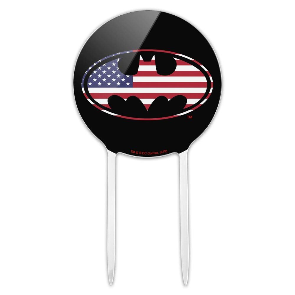 Acrylic Batman USA American Flag Shield Logo Cake Topper Party Decoration for Wedding Anniversary Birthday Graduation